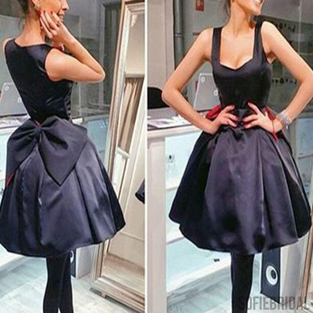 Black satin simple lovely  homecoming prom dresses, Little black dresses, SF0042