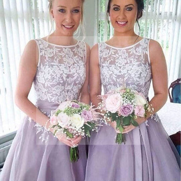 Most Popular Junior Pretty Organza Bateau Off Shoulder Lace Short Bridesmaid Dresses, SF0006