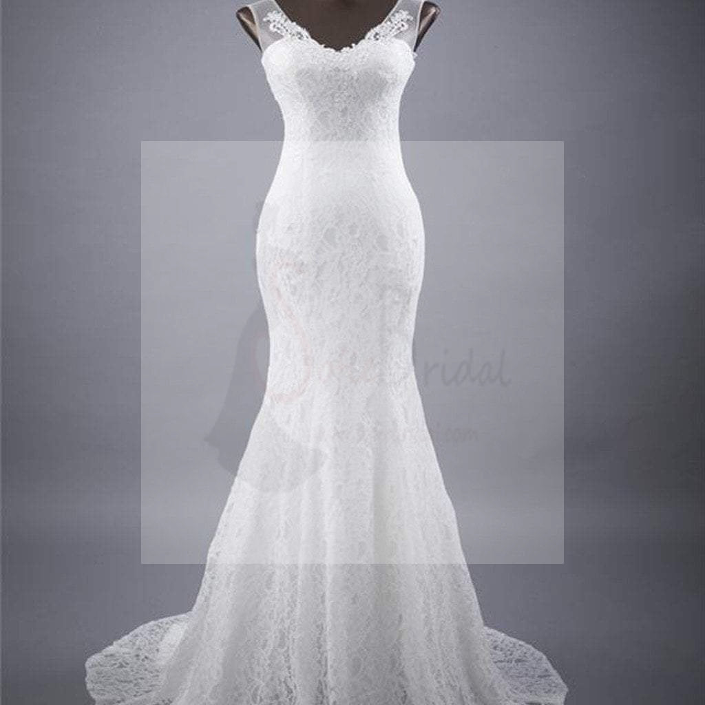 Elegant V-neck Lace Mermaid Wedding Party Dresses, Vantage Bridal Gown, WD0030