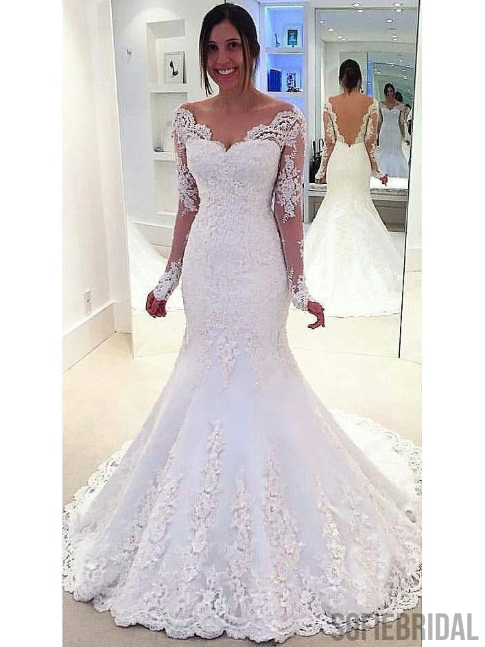Long Sleeve Off Shoulder Mermaid Lace Custom Wedding Dresses Online, W ...