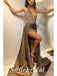 Sexy Sequin And Satin Halter Deep V-Neck Sleeveless Side Slit Mermaid Long Prom Dresses, PD0861