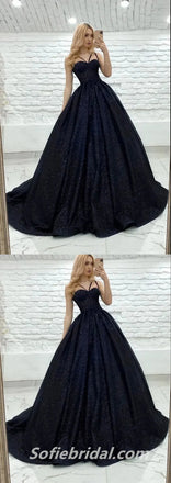 Elegant Black Sequin Tulle Spaghetti Straps A-Line Long Prom Dresses/Graduation Evening Dresses,SFPD0287