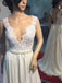See Through V Neck Simple Beaded Cheap Beach Wedding Dresses, WD319