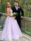 A-Line V-Neck Sleeveless Tulle Long Prom Dresses With Lace,SFPD0032