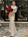 Elegant High-neck Mermaid White Long Sleeve Long Prom Dresses,SFPD0152