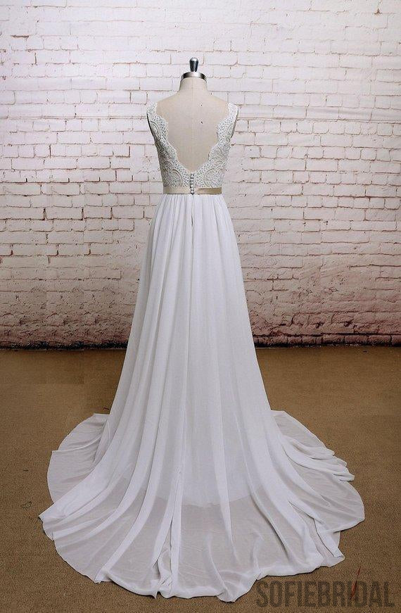 Lace Straps V Neck Cheap Beach Wedding Dresses Online, WD379