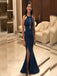 Navy Sleeveless Side Slit Open Back Mermaid Bridesmaid Dresses ,SFWG00413