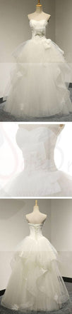 Chic Design Sweetheart White Tulle Wedding Party Dresses With Lace, Lace Up Bridal Gown, WD0034