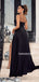 Sexy Spaghetti Straps Black Slit Simple Long Prom Dresses,SFPD0154