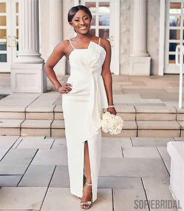 Simple Ivory Long Sheath Knot Bridesmaid Dresses, PD0912