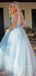 Shinny A-Line Deep V-Neck Sleeveless Tulle Long Prom Dresses With Beading,SFPD0035