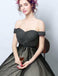 Off Shoulder Long A-line Black Tulle Simple Prom Dresses, PD0960