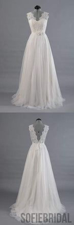 Best Sale Vantage V-Back Lace Top Simple Design Wedding Party Dresses, WD0036