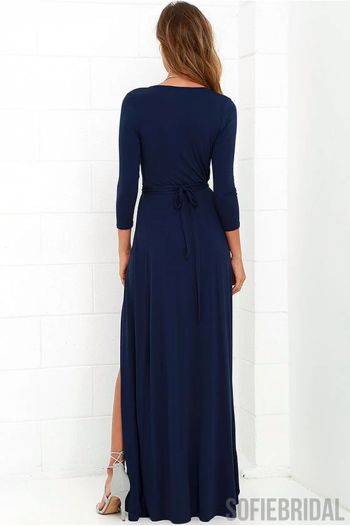 A-line Floor-length V-neck Long Sleeves Chiffon Bridesmaid Dresses, BD1022