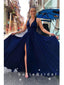 A-Line Deep V-Neck Split Side Cheap Long Prom Dresses,SFPD0037