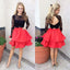 Long Sleeve Black Lace Red Skirt Two Piece Homecoming Dresses 2018, CM477