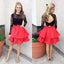 2 Pieces Black Lace Top Homecoming Dresses, Red Homecoming Dresses, Cheap Homecoming Dresses, SF0115