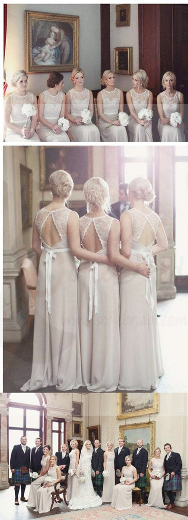 Charming Open Back Lace Top Illusion Cheap Long Wedding Party Dress Gown Bridesmaid Dresses, WG039