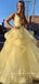 Newest A-Line V-Neck Sleeveless Yellow Tulle Long Prom Dresses,SFPD0039