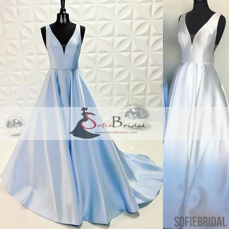 Simple V-neck Satin A-line Prom Dresses, Elegant Evening Dresses, Prom Dresses, PD0427