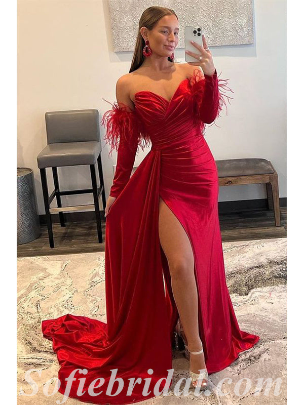 Chic Backless Mermaid Prom Dresses Long Red V-Neck Sleeveless