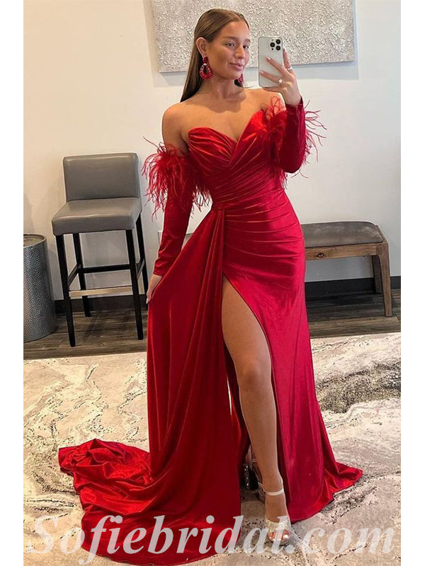 Sexy Satin Off Shoulder Long Sleeveless Side Slit Mermaid Long Prom Dr SofieBridal Sexy Satin Off Shoulder Long Sleeveless Side Slit Mermaid Long Prom Dr SofieBridal