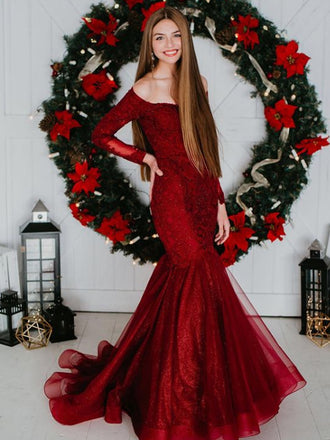 Sexy Off-shoulder Long Sleeve Mermaid Long Prom Dresses,SFPD0093