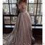 Brand Inspired Deep V-neck Long A-line Sequin Wedding Dresses, Long Prom Dresses, PD0364