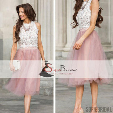 Sleeveless Lace Tulle Short Prom Dresses, Lovely 2 Pieces Homecoming Dress, Homecoming Dresses, SF0093