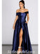 Elegant Satin Off Shoulder A-Line Split Long Prom Dresses With Pockets,SFPD0334