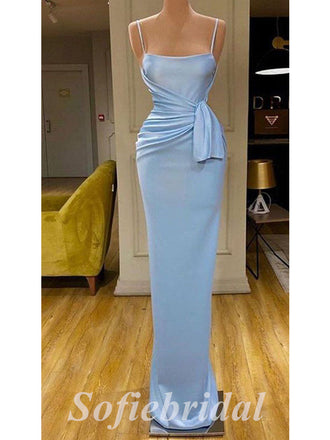 Sexy Blue Satin Spaghetti Straps Mermaid Long Prom Dresses,SFPD0611