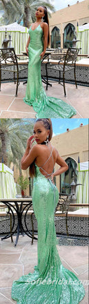 Sexy Charming Sequin Halter Criss Cross Mermaid Long Prom Dresses,SFPD0254