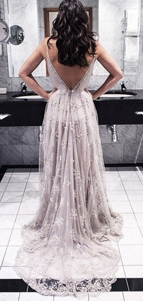 Sexy V-Back Lace Popular Backless Tulle Prom Dress, Bridal Gown, WD0128