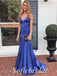 Sexy Royal Blue Soft Satin Spaghetti Straps V-Neck Sleeveless Mermaid Long Prom Dresses,SFPD0631