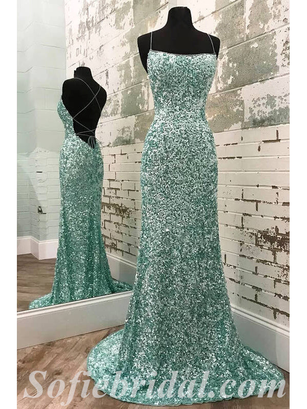 Sexy Shiny Mint Green Sequin Halter Sleeveless Criss Cross Mermaid Lon SofieBridal Sexy Shiny Mint Green Sequin Halter Sleeveless Criss Cross Mermaid Lon SofieBridal