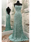 Sexy Shiny Mint Green Sequin Halter Sleeveless Criss Cross Mermaid Long Prom Dresses,SFPD0383