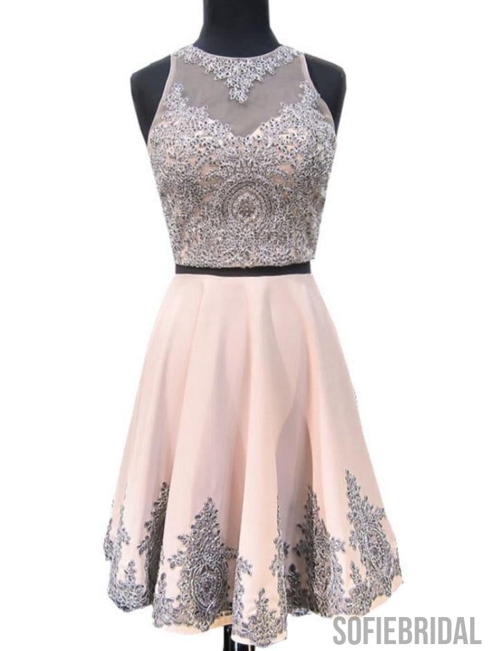 2 Pieces Halter Dusty Pink Short Cheap Homecoming Dresses 2018, CM421