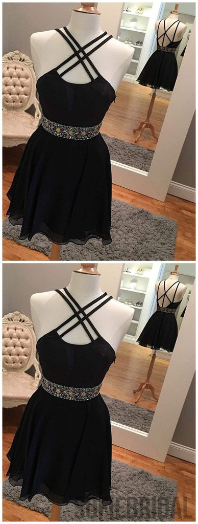 Sexy Backless Short Rhinestone Black Homecoming Dresses 2018, CM485