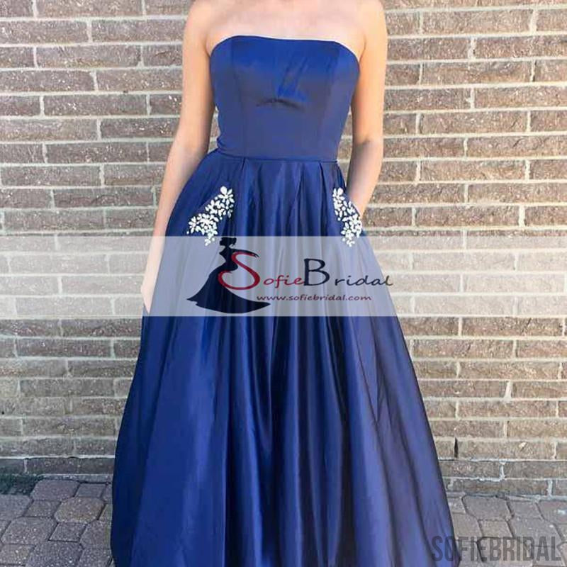 Straight A-line Satin Prom Dresses With Pockets, Simple Design Cheap Prom Dresses, PD0460