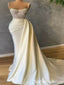 Elegant White Satin Spaghetti Straps Mermaid Evening Prom dresses With Beadings,SFPD0208