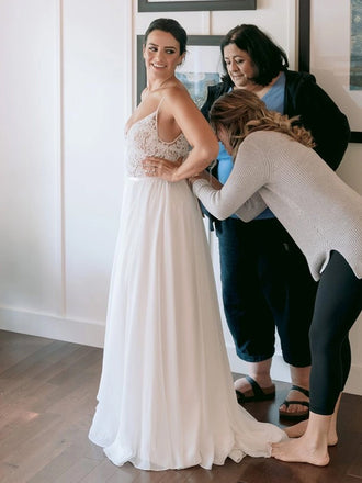 Spaghetti Straps V-neck A-line Sleeveless Long Wedding Dresses,SFWD0050