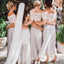 2 pieces Lace Top Short Sleeve Beach Wedding Bridesmaid Dresses, Affordable Bridesmaid Dress, PD0324