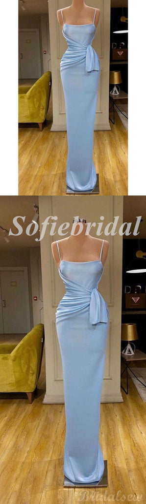 Sexy Blue Satin Spaghetti Straps Mermaid Long Prom Dresses,SFPD0611