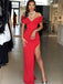 Sexy Off-shoulder Red Mermaid Side Slit Long Prom Dresses,SFPD0144