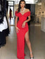 Sexy Off-shoulder Red Mermaid Side Slit Long Prom Dresses,SFPD0144
