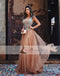 Simple Elegant Tulle Beaded Prom Dresses, Backless Prom Dresses, Cheap Prom Dresses, PD0414