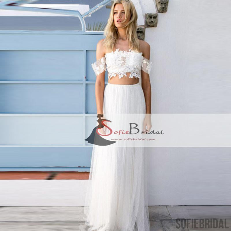 A-line Off-shoulder Short Sleeves Lace Top Long Wedding Dresses, WD048 –  SofieBridal