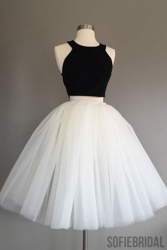 2 Pieces Black Top White Tulle Homecoming Dresses, Homecoming Dresses, SofieBridal 2 Pieces Black Top White Tulle Homecoming Dresses, Homecoming Dresses, SofieBridal