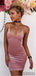 Sheath Spaghetti Straps Short Pink Velvet Homecoming Dress, HD0123