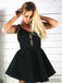 A-Line Spaghetti Straps Black Satin Short Homecoming Dress, HD0142